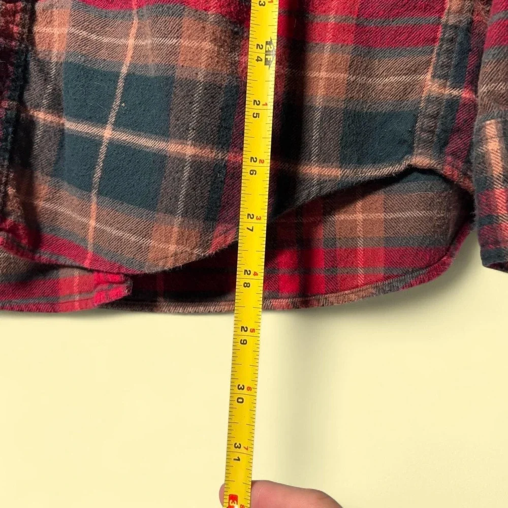 J. Crew Flannel Shirt Men Medium Red Brown Plaid Excellent Long Sleeve Button Up